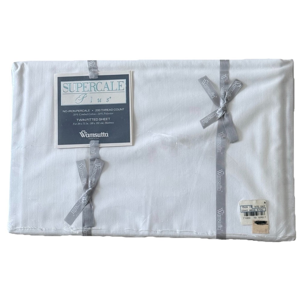 Vintage Wamsutta Supercale Plus Twin Fitted Sheet White 200 Thread For 39" x 75"